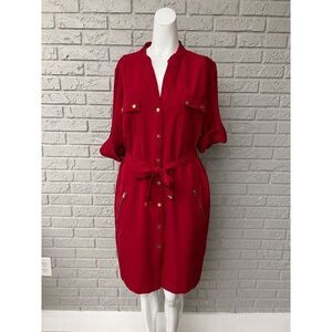 Shargano Red Utility Dress With Gold Tone Hardware Size 12